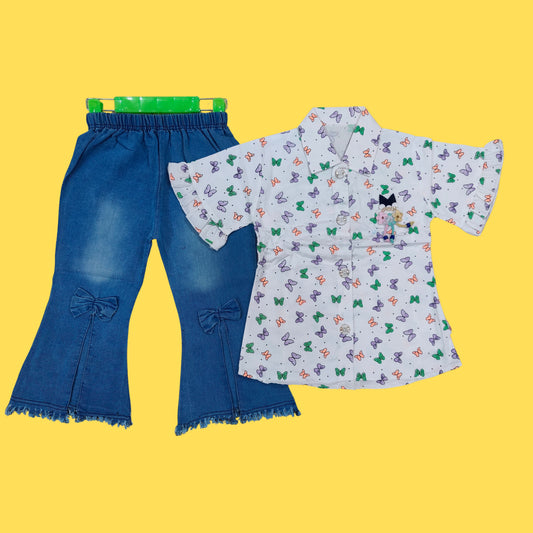 Baby Girl Butterfly Print Shirt & Jeans Set (1-4 years)