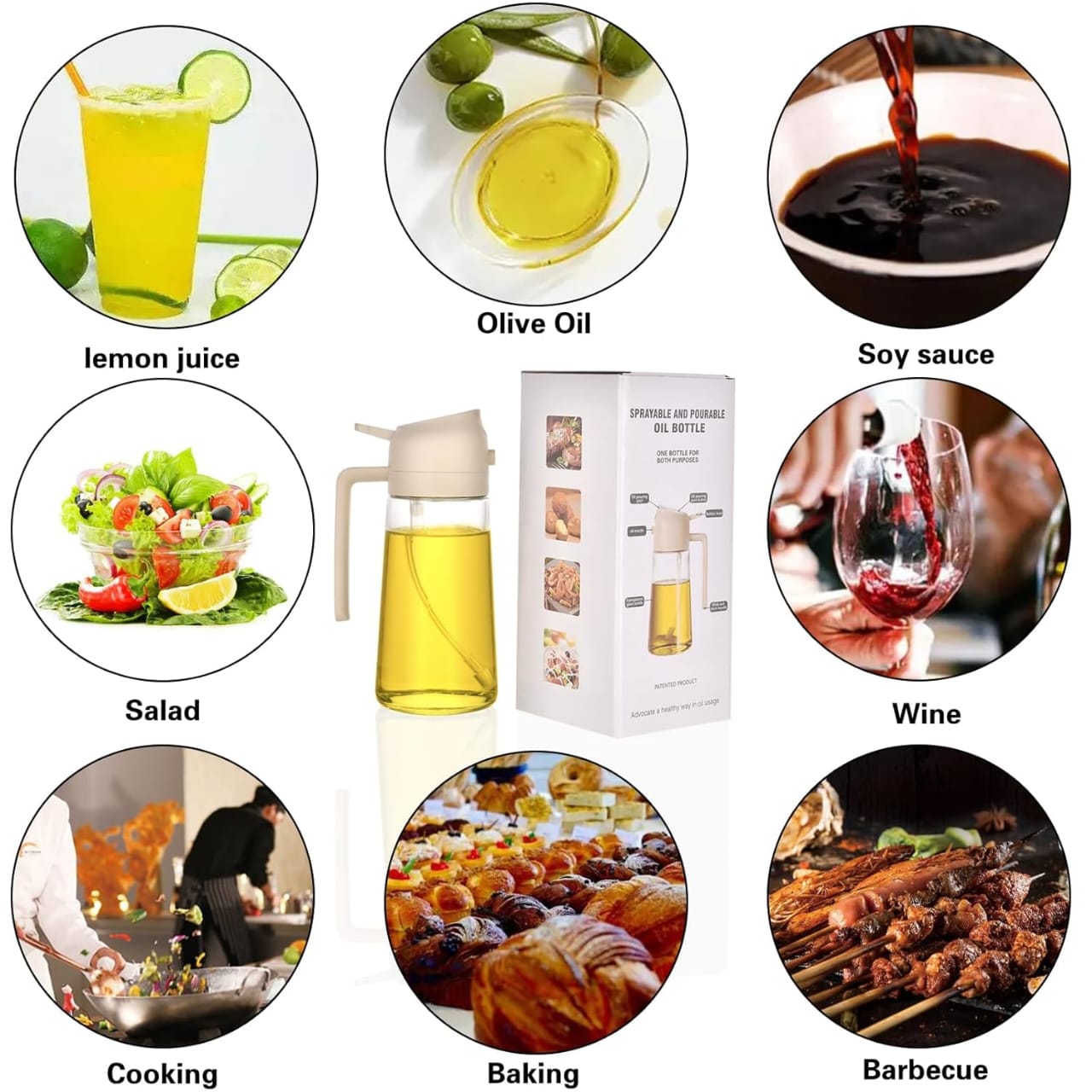 Kitchen Glass Olive Oil Sprayer for Cooking 500ML - 2 in 1 Olive Oil Dispenser for Kitchen Gadgets, Air Fryer, Salad, and BBQ -
