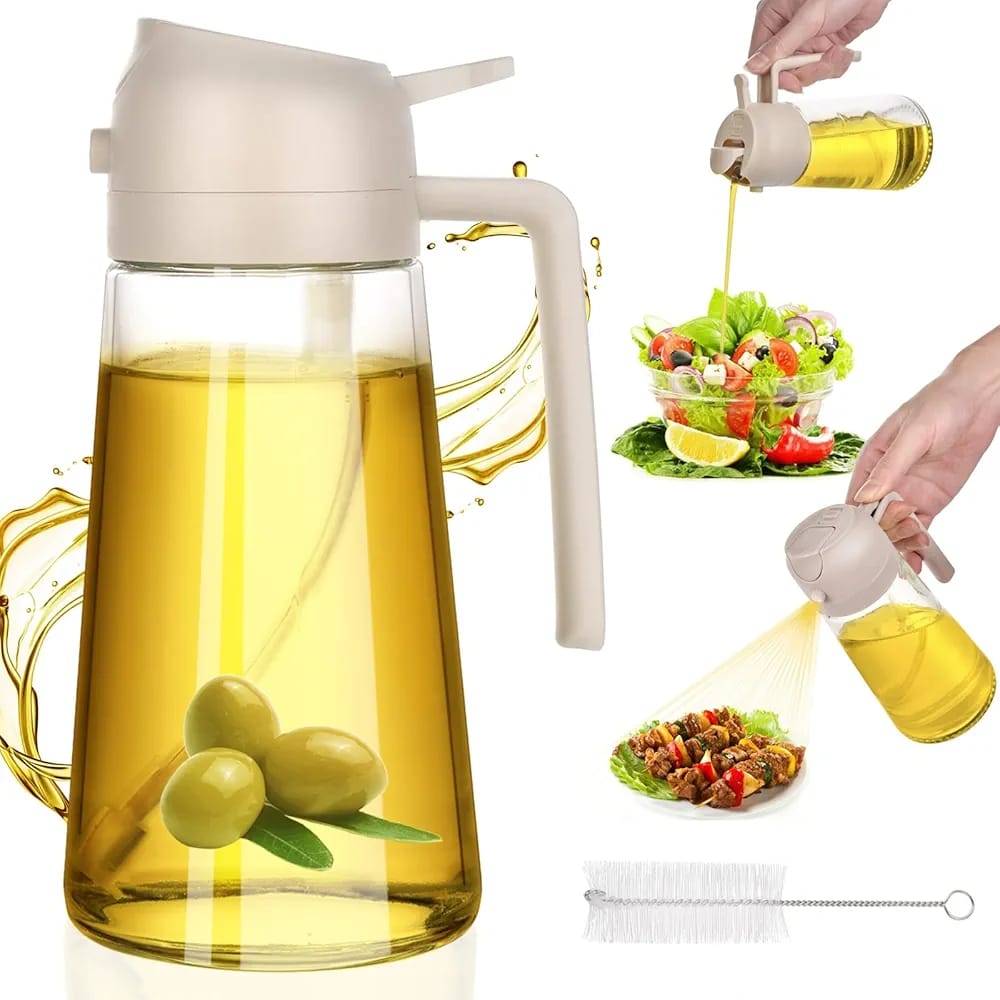 Kitchen Glass Olive Oil Sprayer for Cooking 500ML - 2 in 1 Olive Oil Dispenser for Kitchen Gadgets, Air Fryer, Salad, and BBQ -